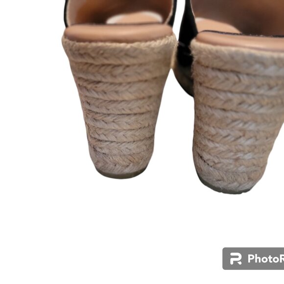 Gaimo Suede Wedges Black Slip On Slide Peep Toe Espadrille - Picture 14 of 14